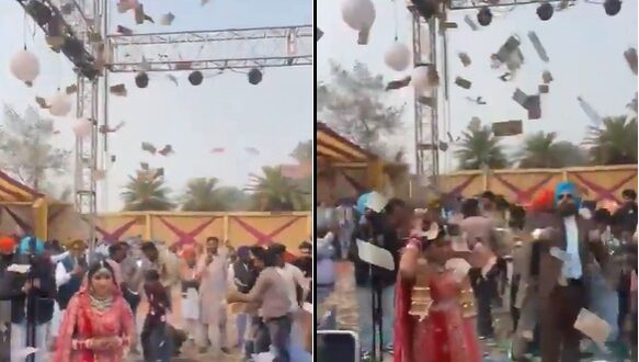 currency notes on bride