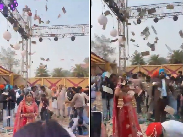 currency notes on bride